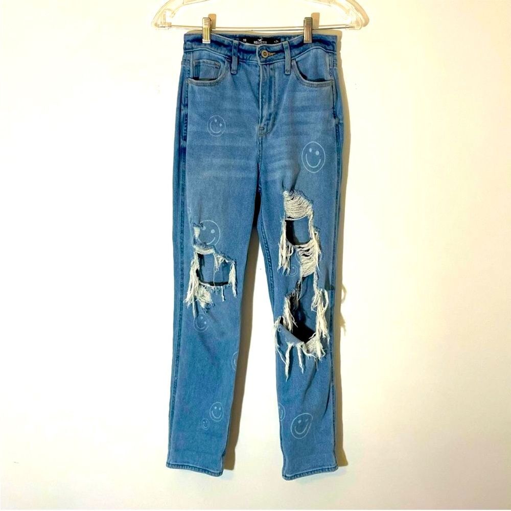 Hollister Vintage Stretch Smiley Face Ultra High Rise Mom Jeans Size 0R W24 L27
